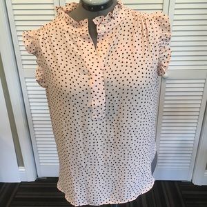 LOFT sleeveless light pink blouse with navy hearts
